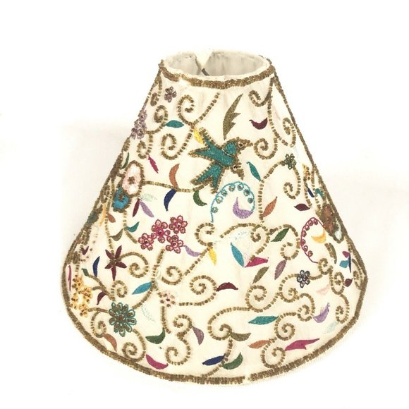Floral Lamp Shade Embroidered and Embellished - Picture 1 of 7